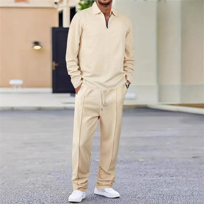 Melvan | Men's quarter-zip waffle-knit lounge set