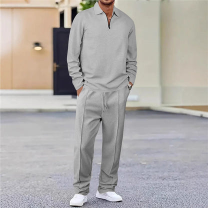 Melvan | Men's quarter-zip waffle-knit lounge set