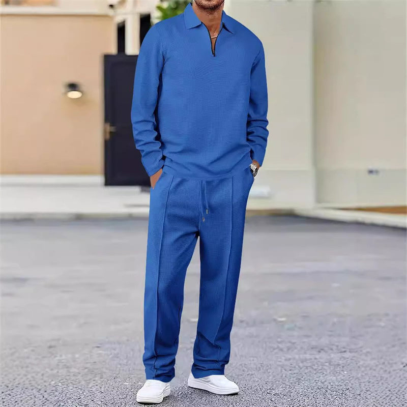 Melvan | Men's quarter-zip waffle-knit lounge set