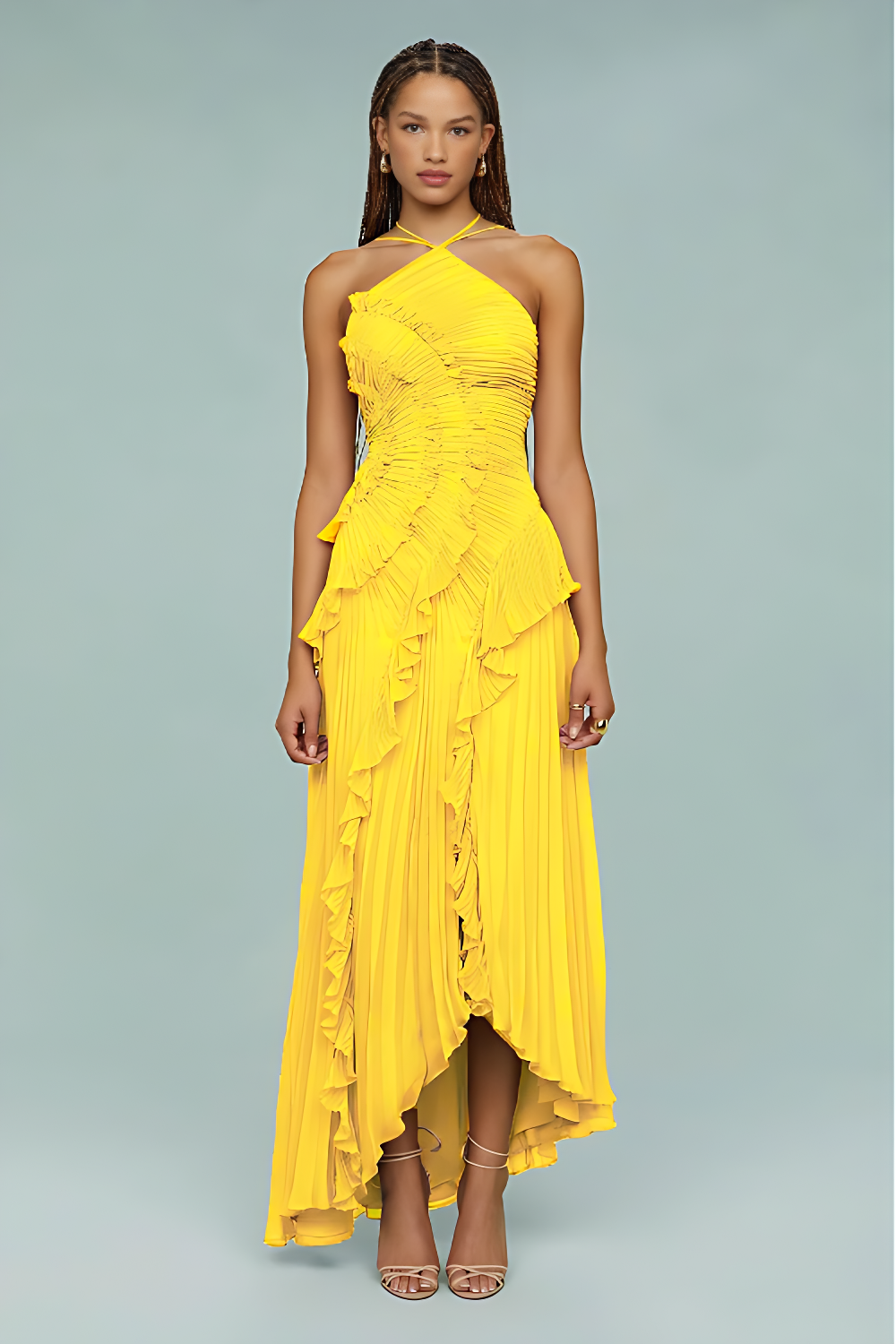 Thalvine yellow halter maxi dress