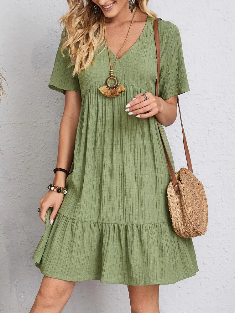 Delvine green boho V-neck ruffle dress