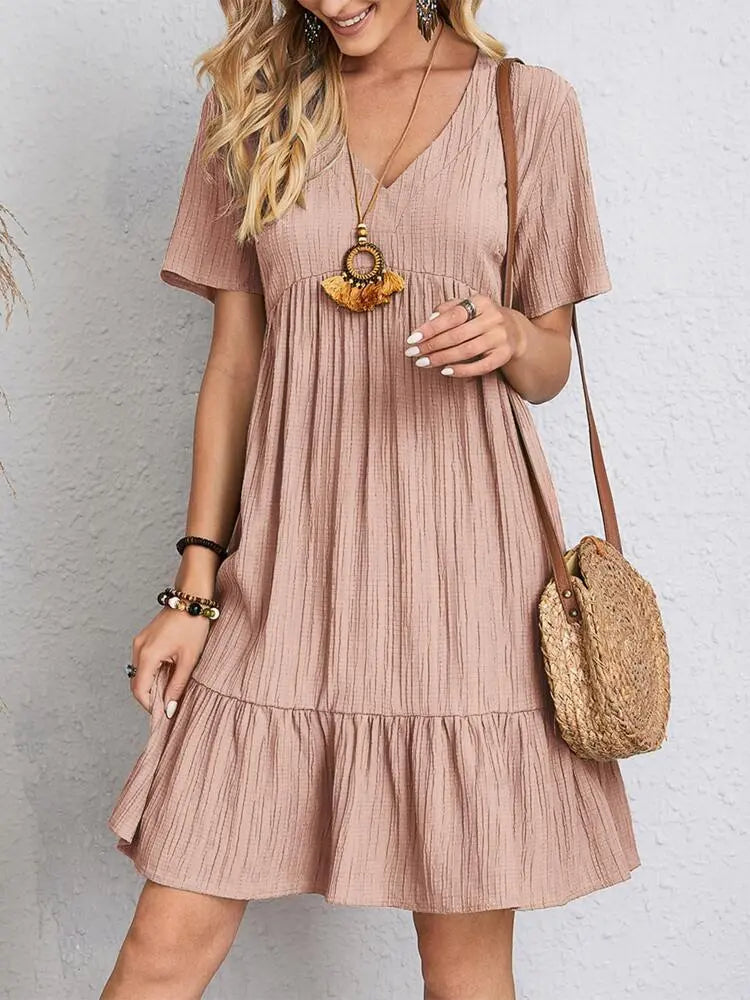 Delvine pink boho V-neck ruffle dress