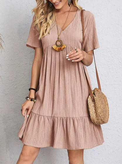 Delvine pink boho V-neck ruffle dress