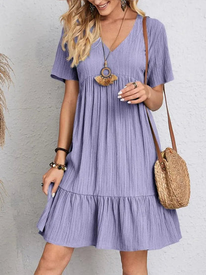 Delvine purple boho V-neck ruffle dress