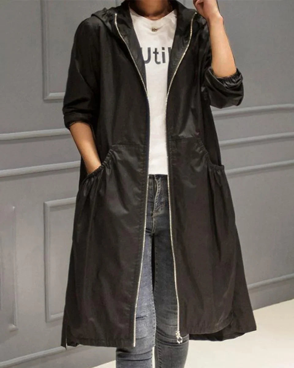 Women's Hooded Zip-Up Trench Coat, Belted - view 4