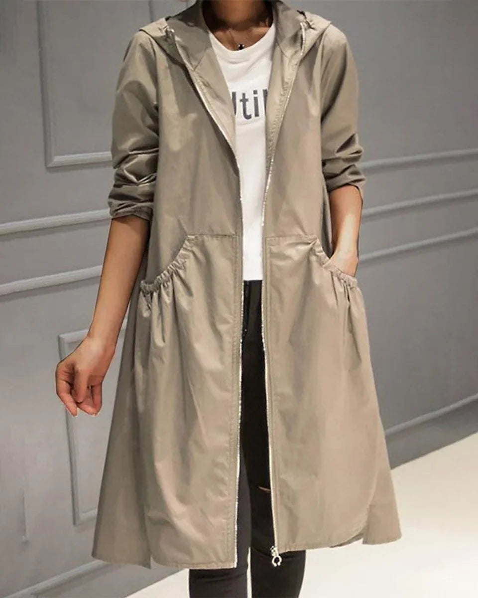 Women's Hooded Zip-Up Trench Coat, Belted