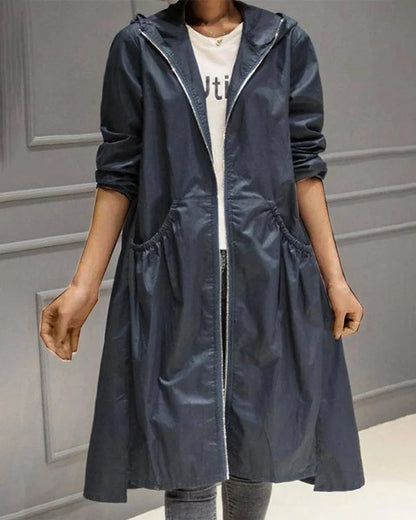 Women's Hooded Zip-Up Trench Coat, Belted - view 5