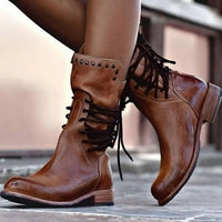 Women's Studded Lace-Up Boots with Block Heel