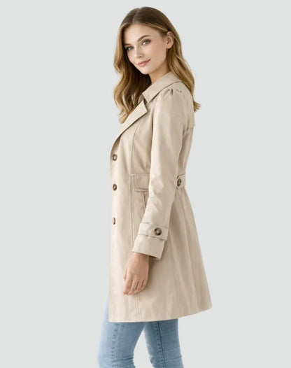 Women's Double-Breasted Tailored Trench Coat, Belted - view 6