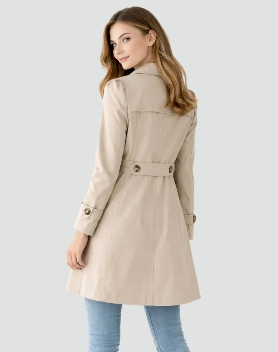 Women's Double-Breasted Tailored Trench Coat, Belted - view 5
