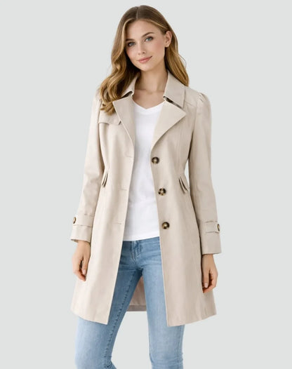 Women's Double-Breasted Tailored Trench Coat, Belted - view 3