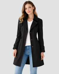 Women's Double-Breasted Tailored Trench Coat, Belted