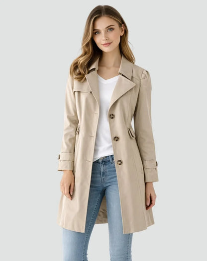 Women's Double-Breasted Tailored Trench Coat, Belted - view 2