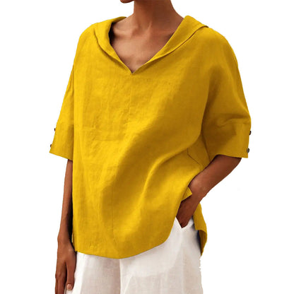 Istralle | Classic Linen V-Neck Blouse with Relaxed Silhouette - Image 6