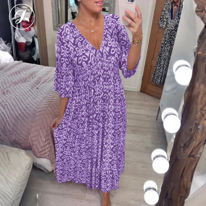 Morvaine | Boho print V-neck wrap maxi dress